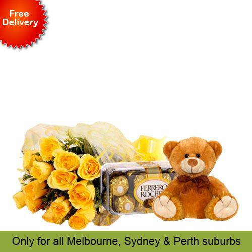 10 Yellow Roses, Teddy with Ferrero Rocher 16