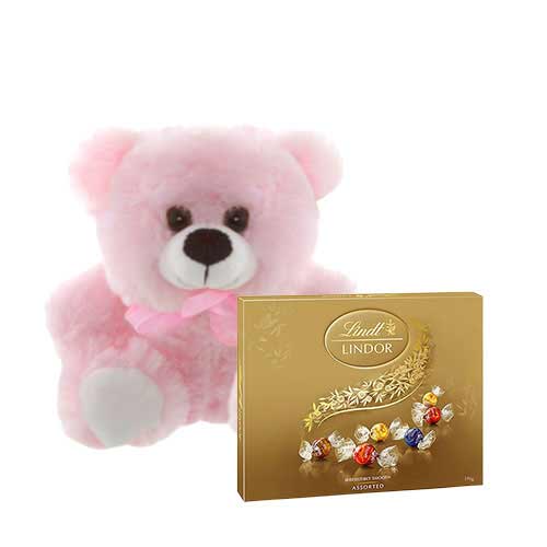 Pink Teddy with Lindt Chocolate Box