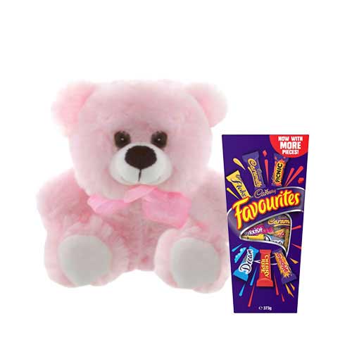 Pink Teddy with Cadbury Favourites