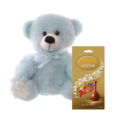 8 inch Blue Teddy with Chocolate bag