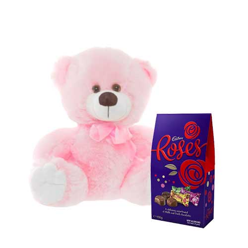 8 inch Pink Teddy with Cadbury Chocolate