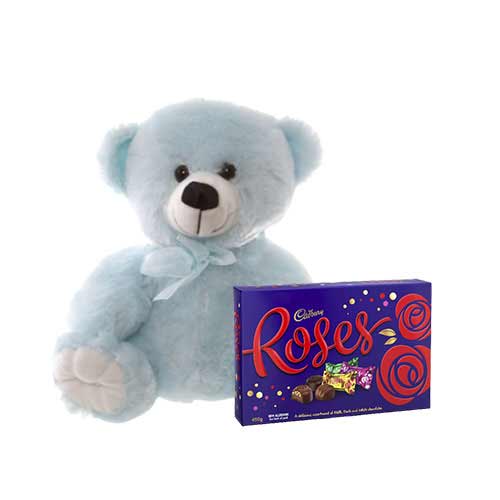 8 inch Blue Teddy with Cadbury Chocolate Box
