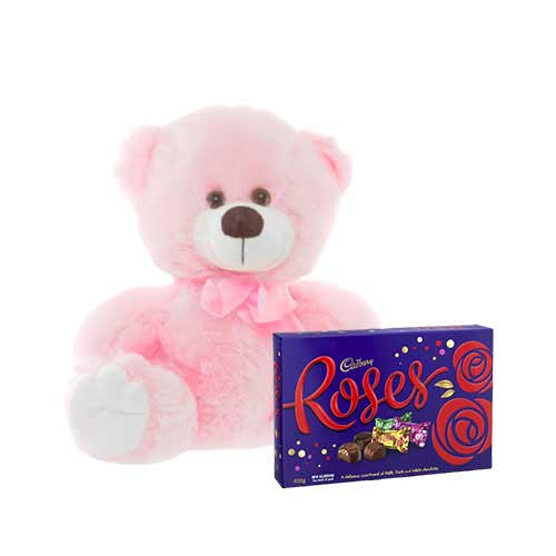 8 inch Pink Teddy with Cadbury Chocolate Box