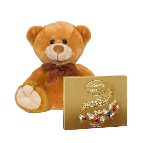 8 inch Brown Teddy with Lindt Chocolate Box