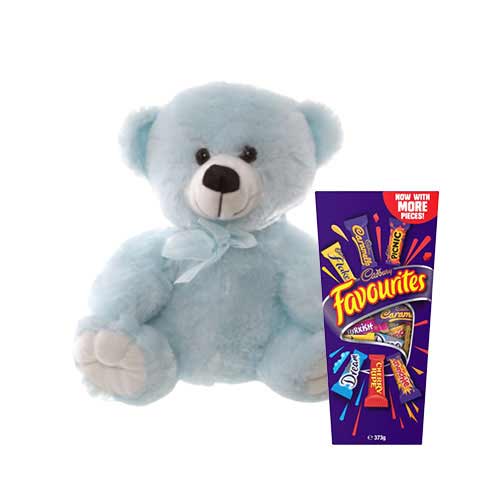 8 inch Blue Teddy with Cadbury Favourites