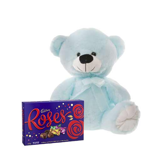 10 inch Blue Teddy with Cadbury Chocolate Box