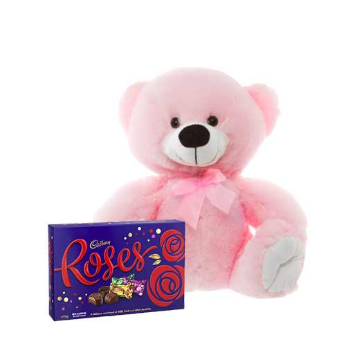 10 inch Pink Teddy with Cadbury Chocolate Box