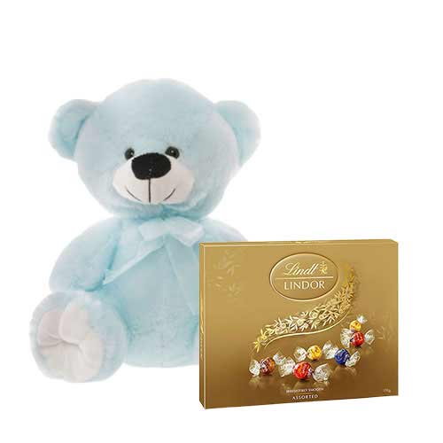 10 inch Blue Teddy with Lindt Chocolate Box