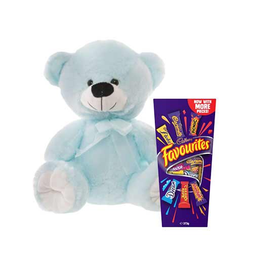 10 inch Blue Teddy with Cadbury Favourites