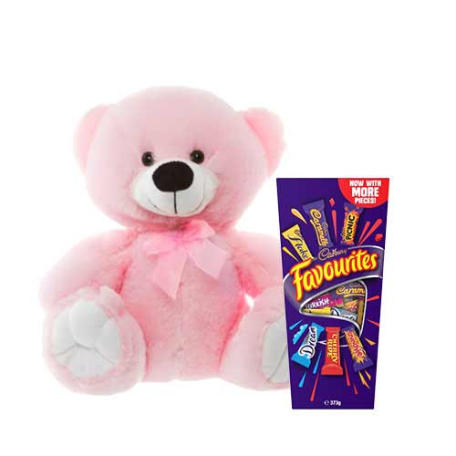 10 inch Pink Teddy with Cadbury Favourites