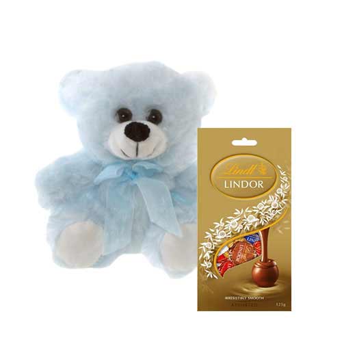 Blue Teddy with Chocolate Bag