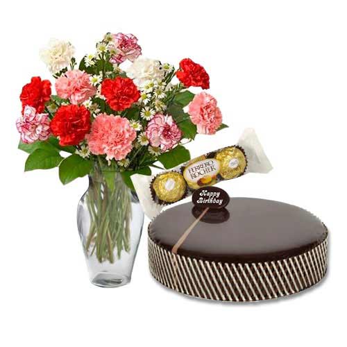 Chocolate Mud Cake with Carnations & Ferrero Rocher