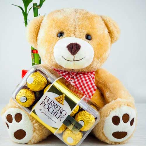 Soft Teddy Bear with Ferrero Rocher Chocolates