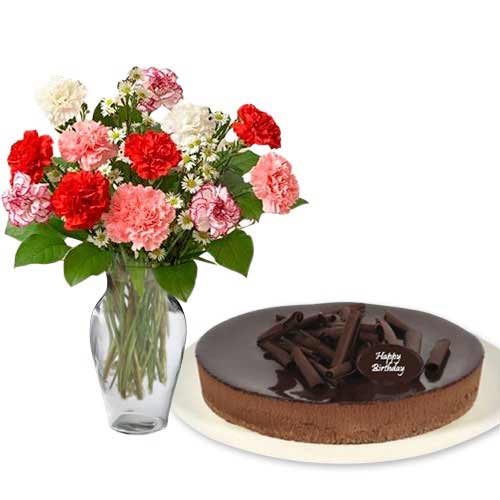 Carnations with chocolate cheesecake