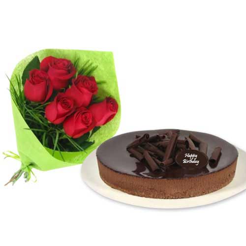 Red roses with chocolate cheesecake