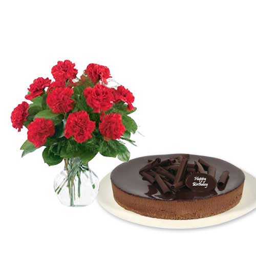 Red Carnations with chocolate cheesecake