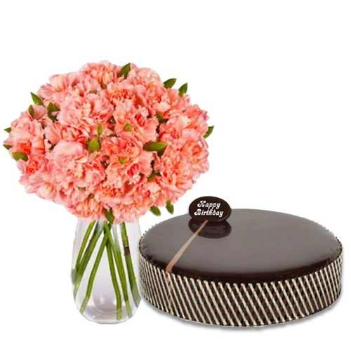 Chocolate Mud Cake with Pink Carnations