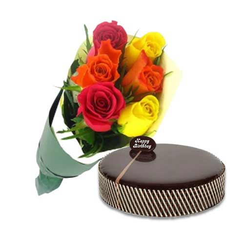 Chocolate Mud Cake with Mix Roses