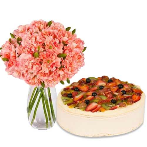 Fruit Cake with Pink Carnations