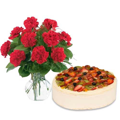 Fruit Cake with Red Carnations