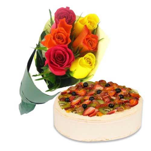 Fruit Cake with Mix Color Roses