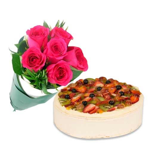 Fruit Cake with Pink Roses