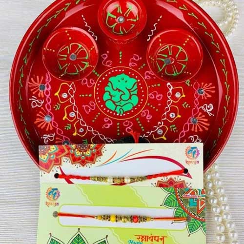  Lovely Two Rakhi with Traditional Pooja Thali 