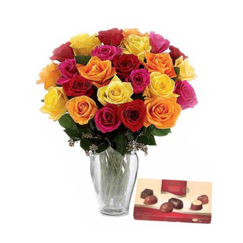 20  Mixed roses with chocolate