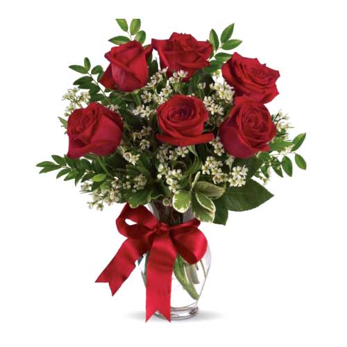 Six red roses bouquet