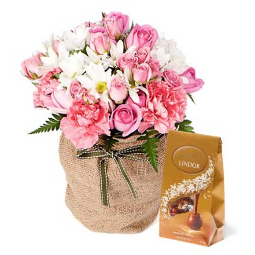 Pink flowers with chocolate