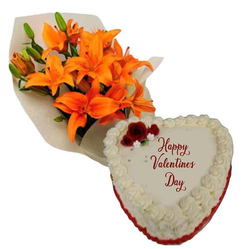 Heart Shape Vanilla Cake with Orange Lilies